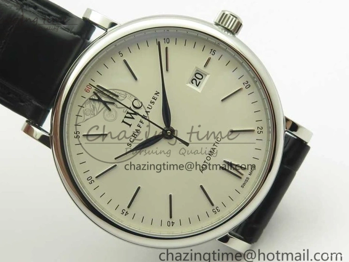 MIROTIME 0203 Supportive Portofino Automatic SS AF 1:1 Best Edition White Dial on Black Croco Leather Strap A 7184